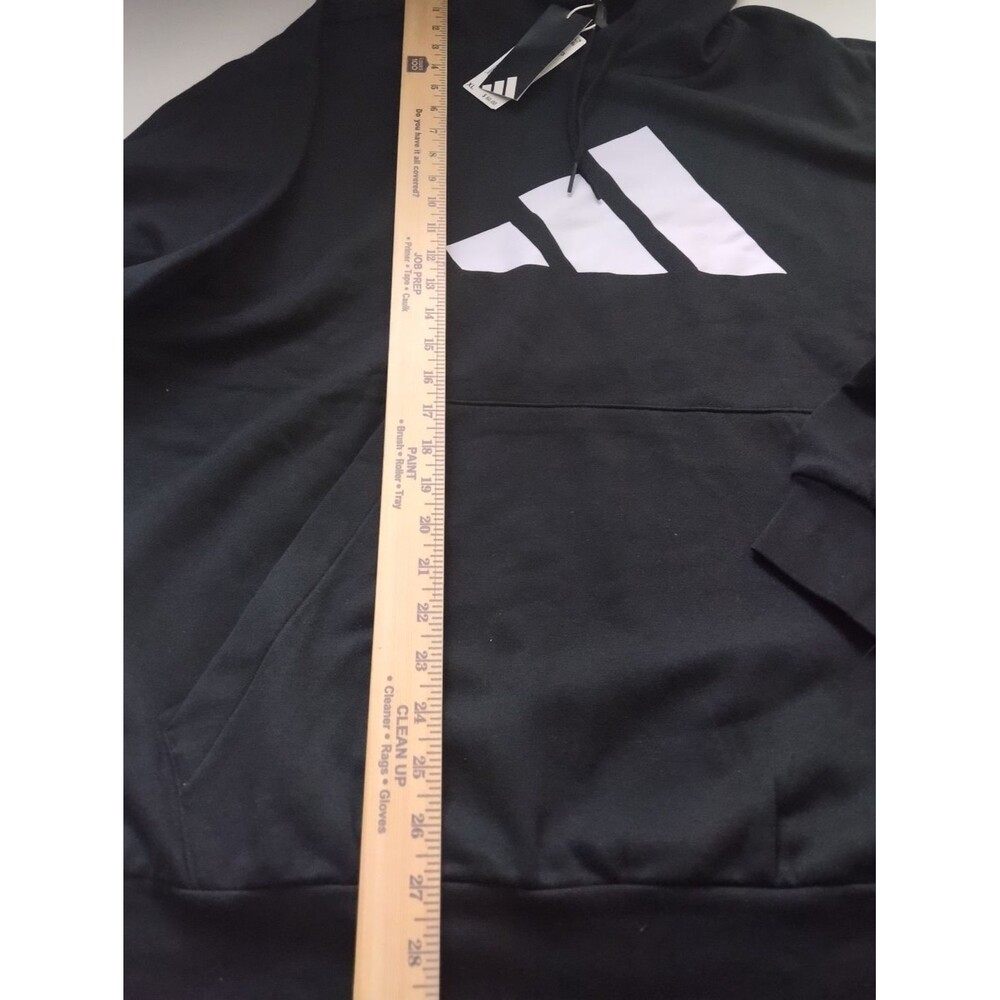 Adidas Men's Black Pullover Hoodie with White Logo And Kangaroo Pockets Size XL - Picture 2 of 4
